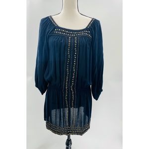 Angie Black W/ Gold Studs Long Sleeve Slip On Mini‎ Dress